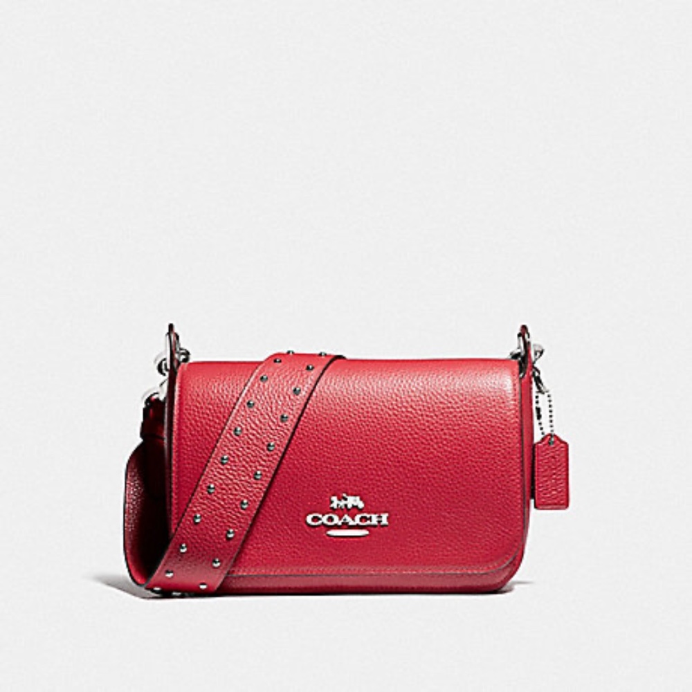 Coach Jess Messenger With Rivets Red Leather Bag
